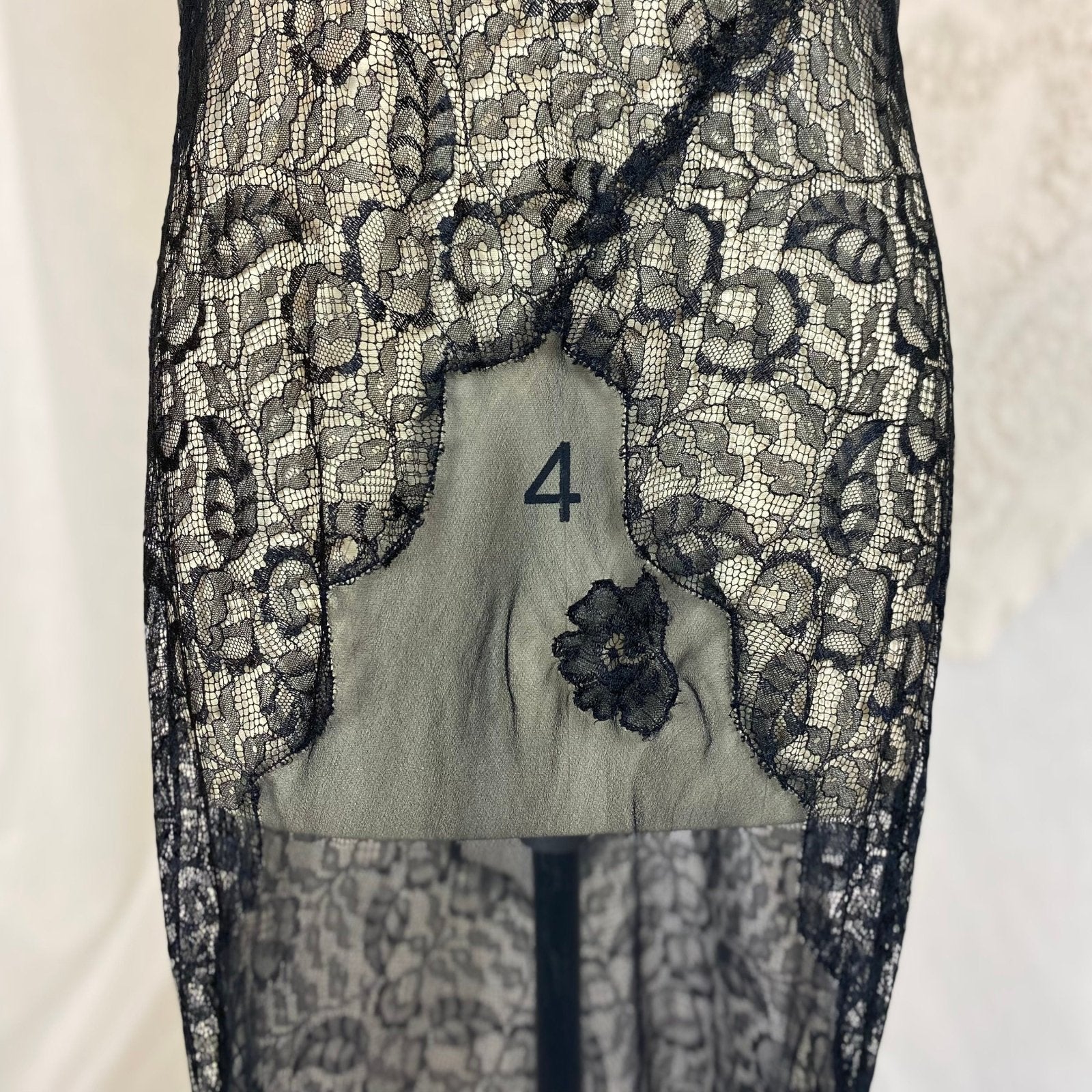 Vintage 1920's Nightgown | Sheer Black Silk Chiffon with Floral Chantilly Lace & Embroidery | Size XS, S - Daggers & Dames