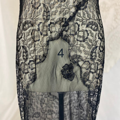 Vintage 1920's Nightgown | Sheer Black Silk Chiffon with Floral Chantilly Lace & Embroidery | Size XS, S - Daggers & Dames