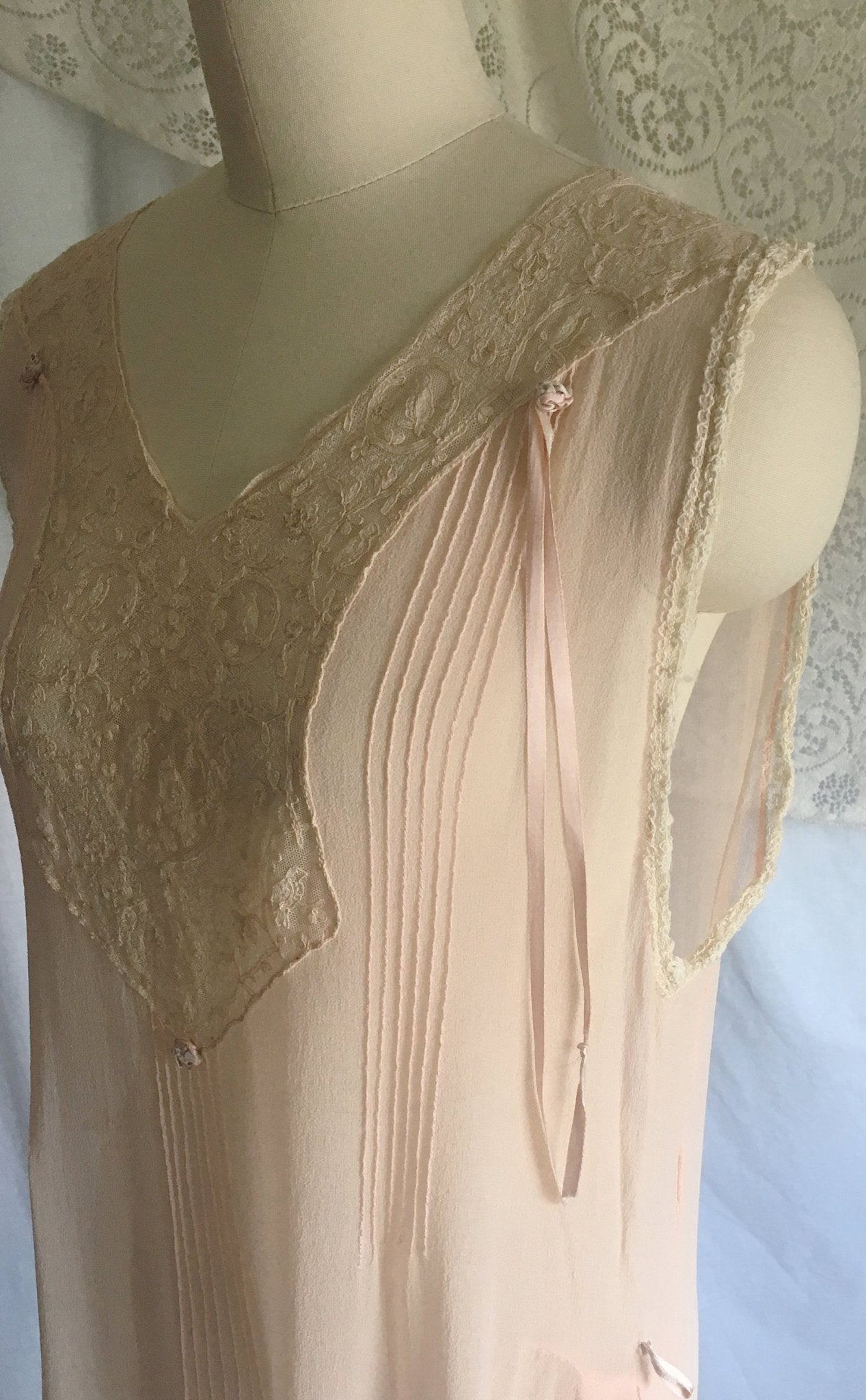 Vintage 1920's Nightgown | Sheer Powder Pink Silk Chiffon with Tambour Embroidery | Size M, LG - Daggers & Dames