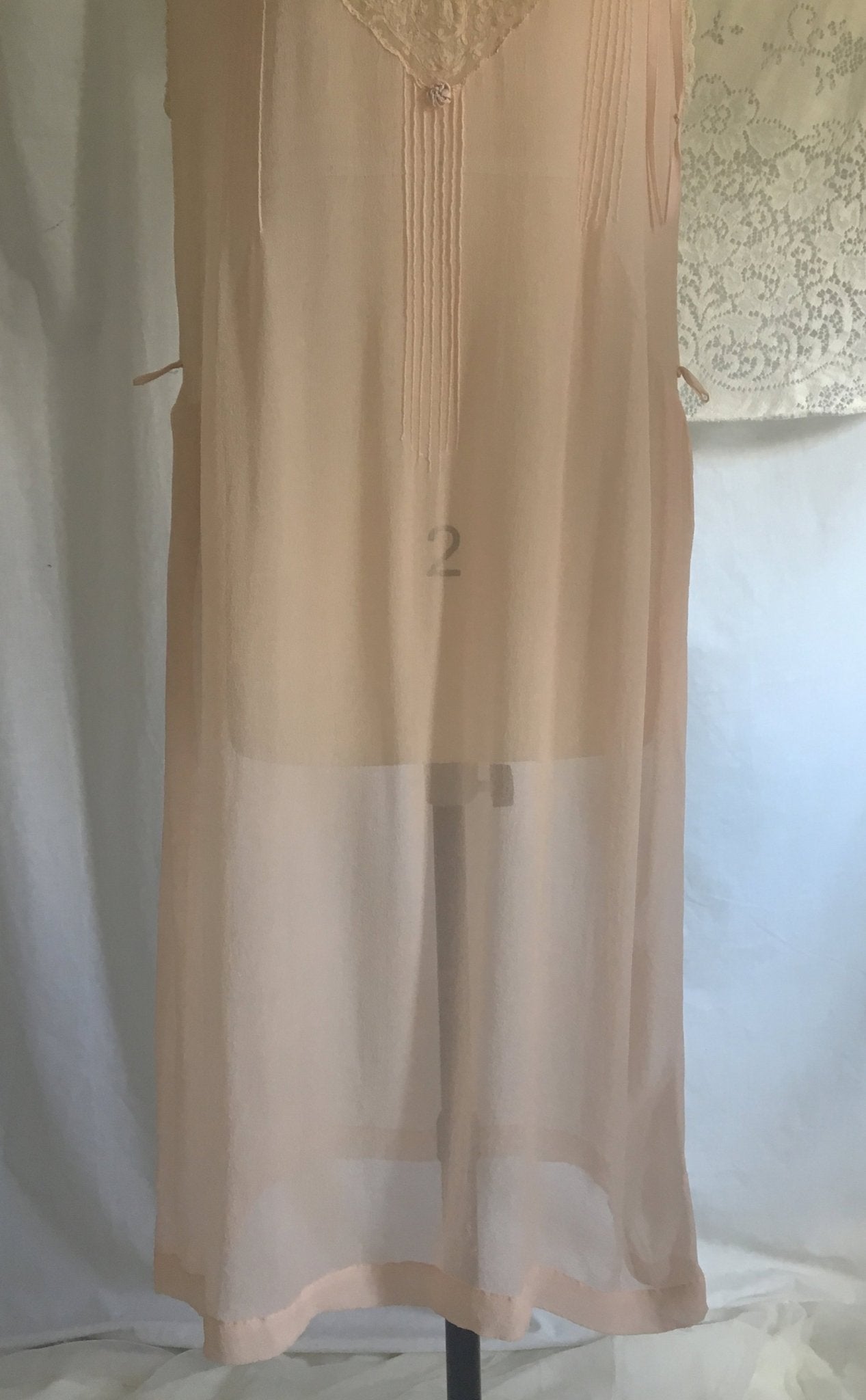 Vintage 1920's Nightgown | Sheer Powder Pink Silk Chiffon with Tambour Embroidery | Size M, LG - Daggers & Dames