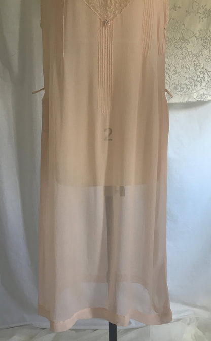 Vintage 1920's Nightgown | Sheer Powder Pink Silk Chiffon with Tambour Embroidery | Size M, LG - Daggers & Dames