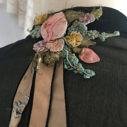 Vintage 1920's Peignoir Robe | Black Silk Chiffon & Chantilly Lace | OOAK | Size XSM - Daggers & Dames