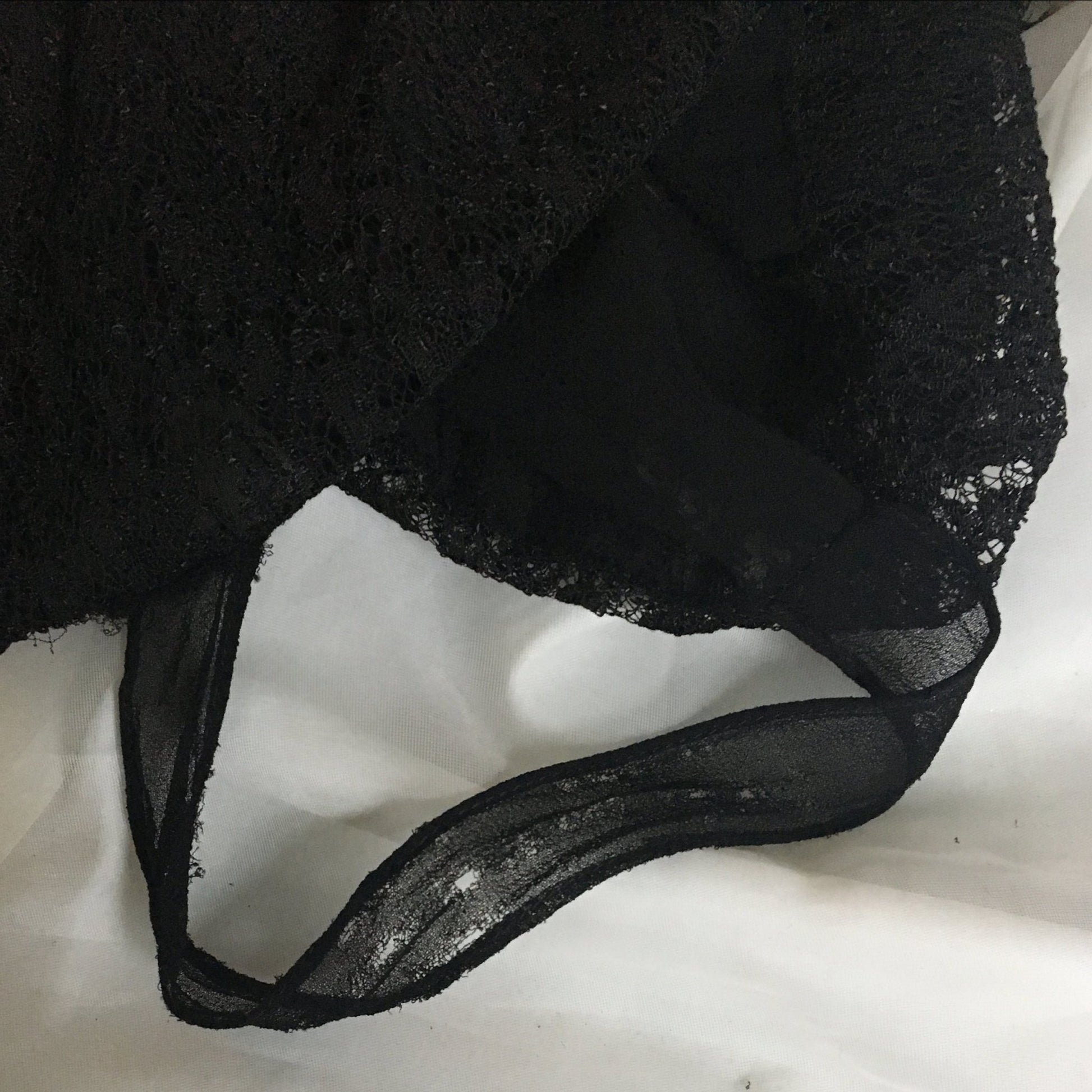 Vintage 1920's Step in Chemise | Black Silk Chiffon with Chantilly Lace & Ribbon Straps | Size XXS - Daggers & Dames