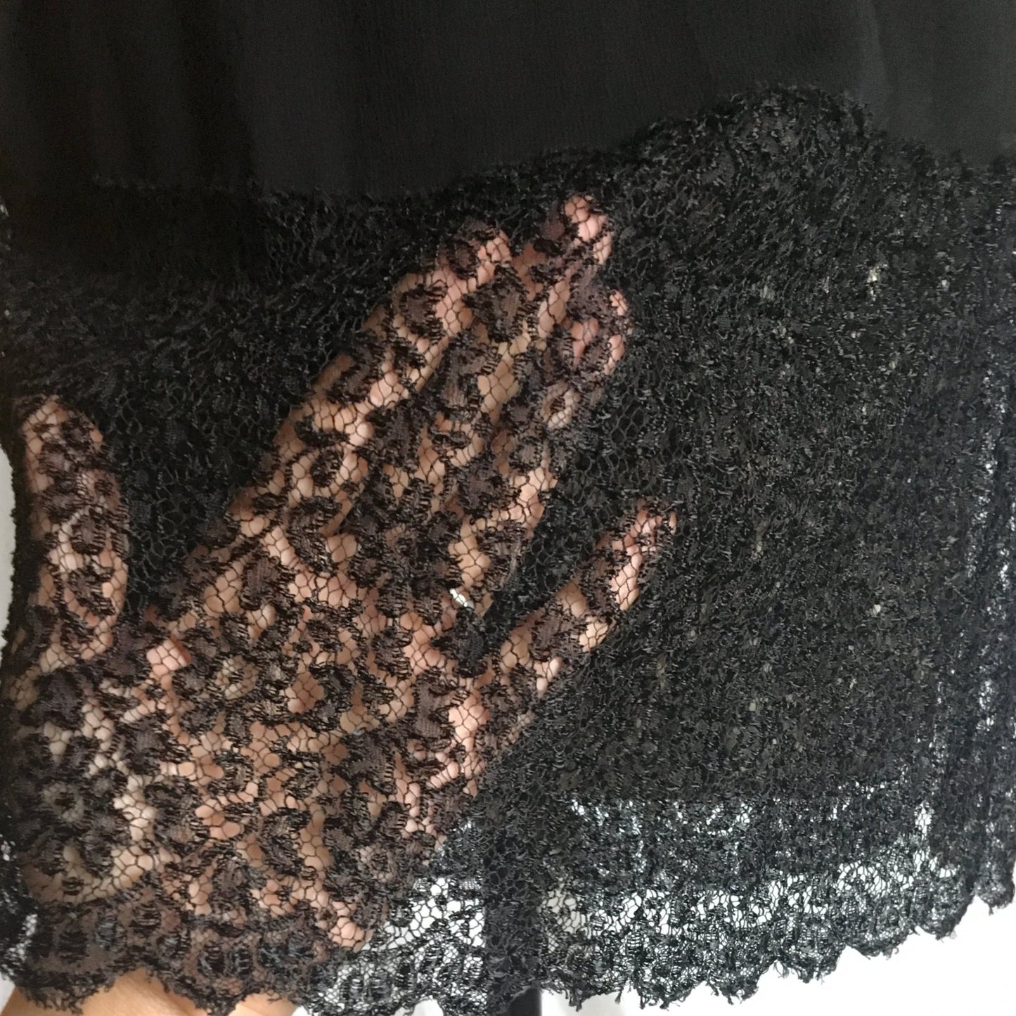 Vintage 1920's Step in Chemise | Black Silk Chiffon with Chantilly Lace & Ribbon Straps | Size XXS - Daggers & Dames