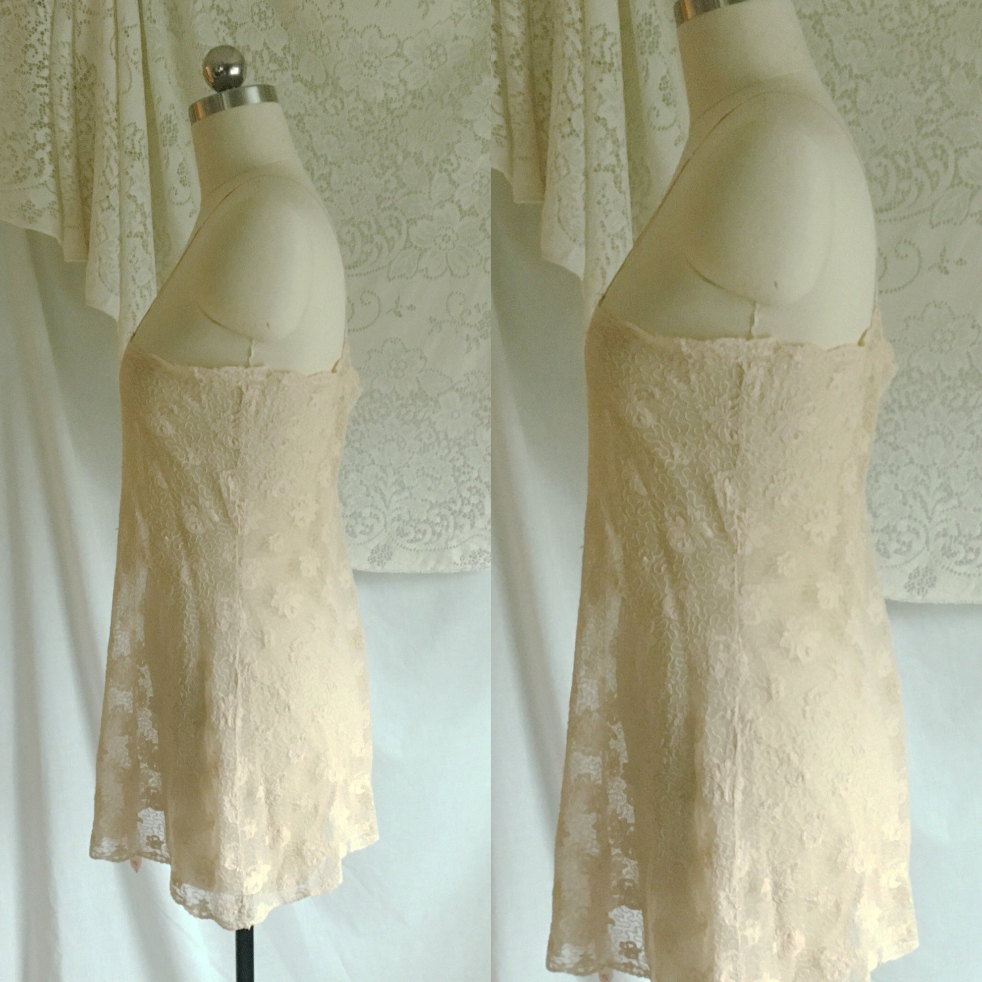 Vintage 1920's Step In Chemise | French Ivory Tambour Lace Tulle with Pale Pink Silk | Size M, LG - Daggers & Dames