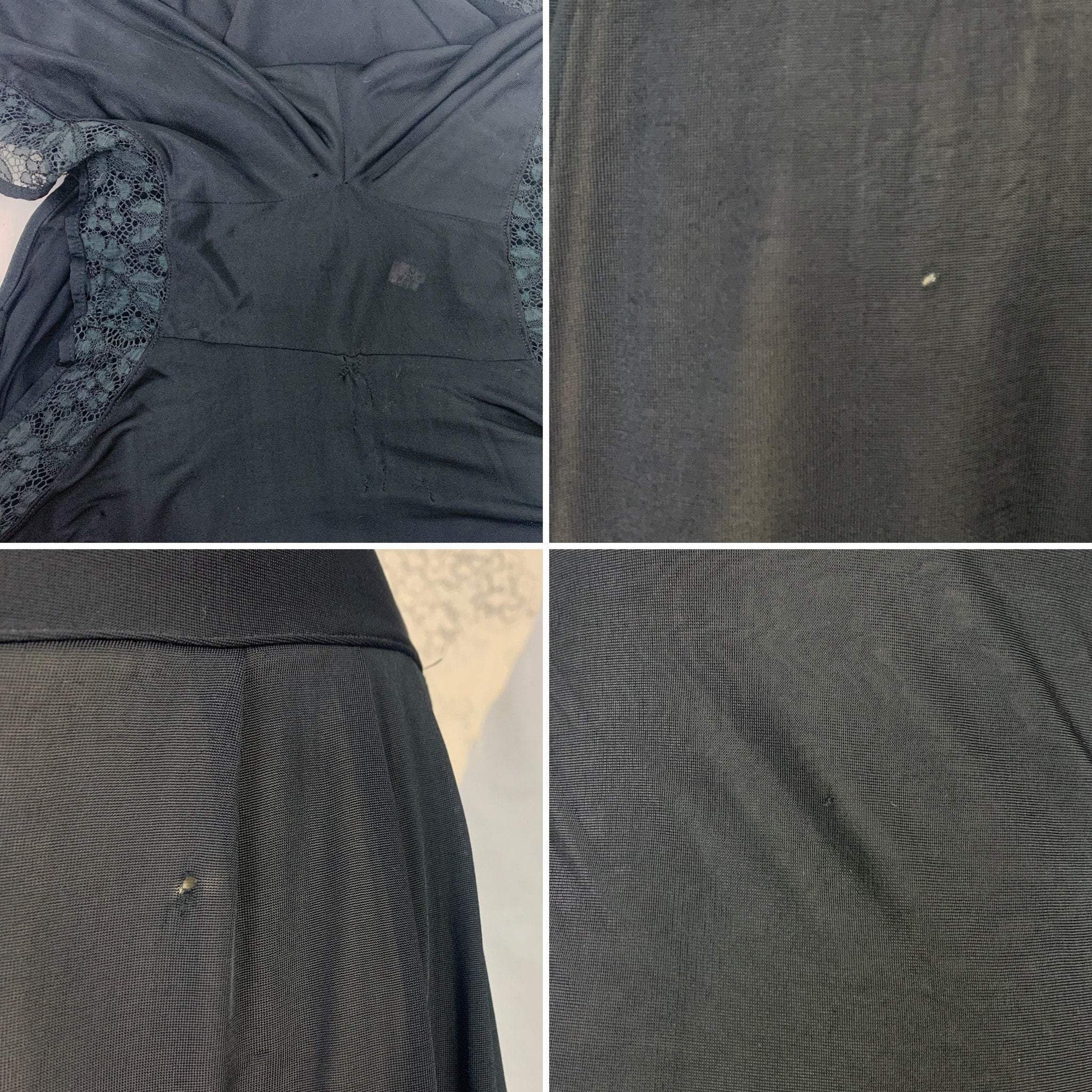 Vintage 1920's Step In Chemise | Inky Black Silk Knit with Chantilly Lace | Size XS Petite | Kickernick - Daggers & Dames