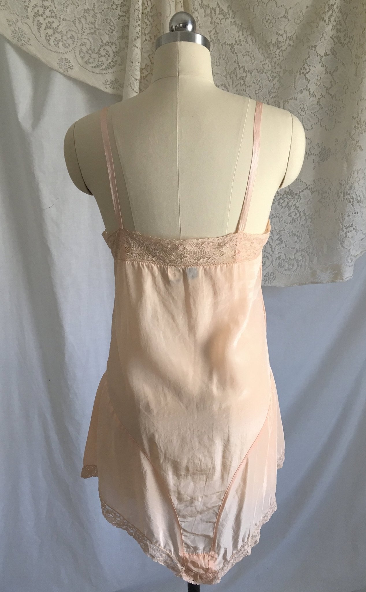 Vintage 1920's Step In Chemise | Light Pink Silk with French Finish & Ecru Lace | New Old Stock | Flapper Teddy | 20s Lingerie | Size XS - Daggers & Dames