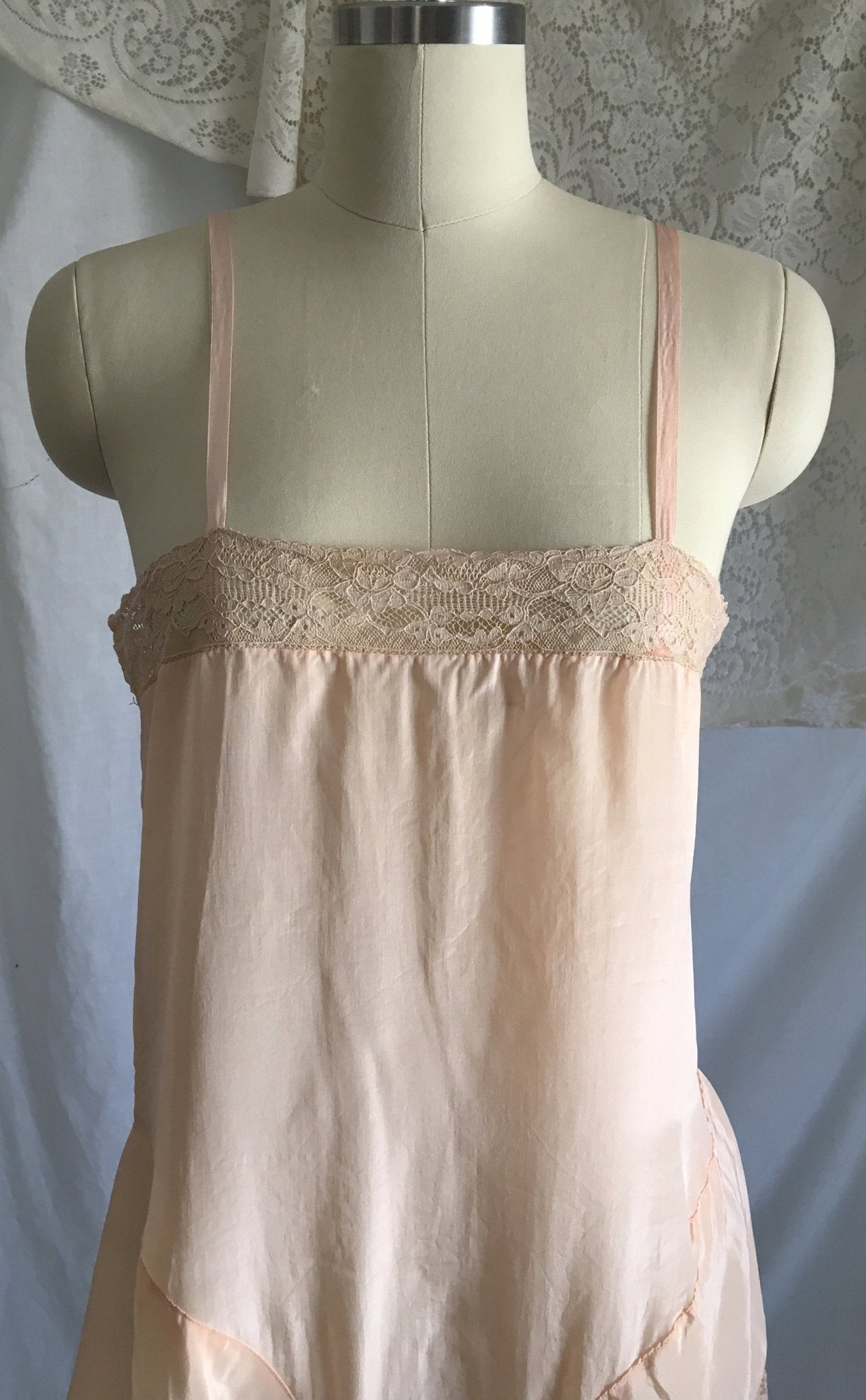 Vintage 1920's Step In Chemise | Light Pink Silk with French Finish & Ecru Lace | New Old Stock | Flapper Teddy | 20s Lingerie | Size XS - Daggers & Dames