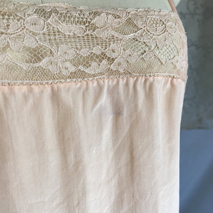 Vintage 1920's Step In Chemise | Light Pink Silk with French Finish & Ecru Lace | New Old Stock | Flapper Teddy | 20s Lingerie | Size XS - Daggers & Dames