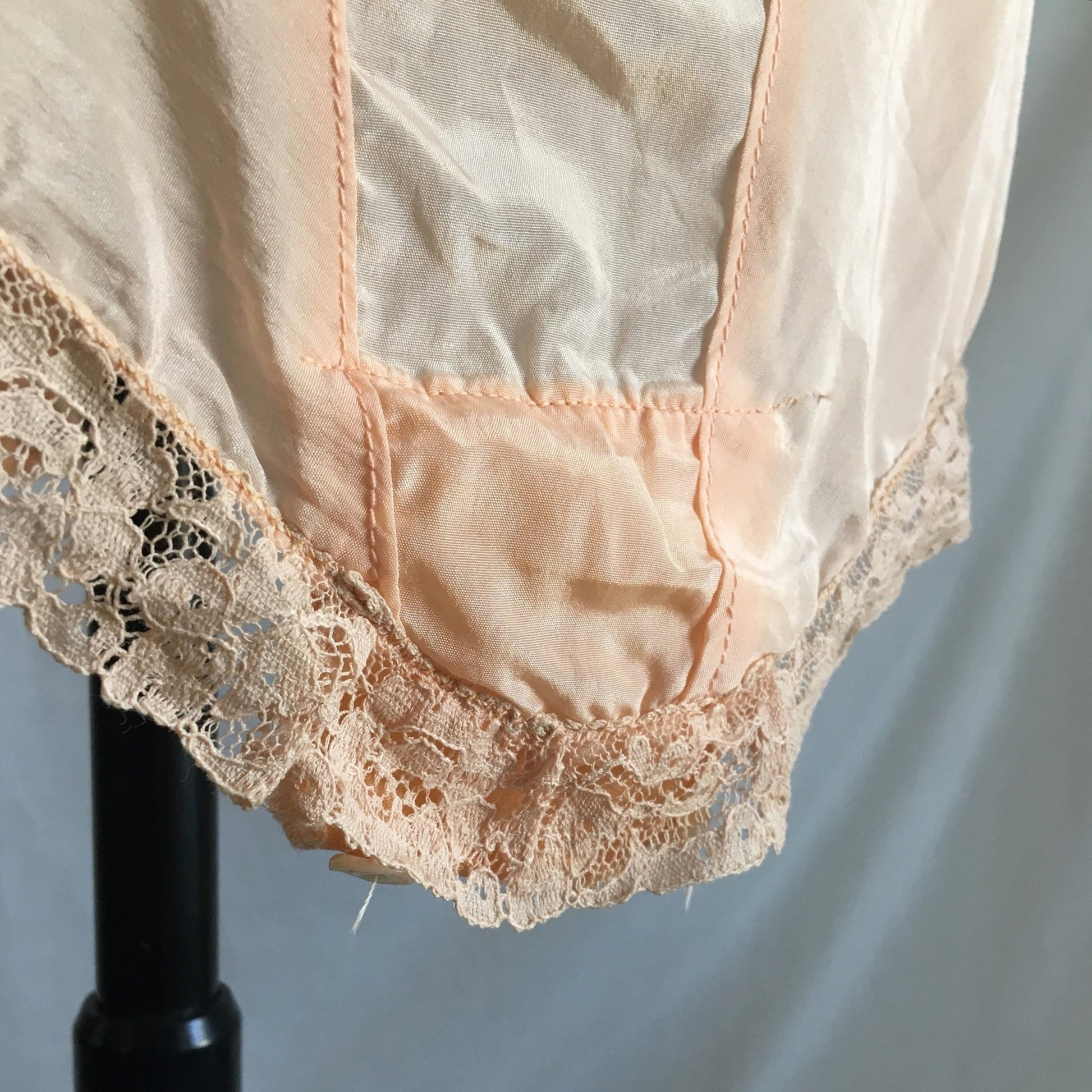 Vintage 1920's Step In Chemise | Light Pink Silk with French Finish & Ecru Lace | New Old Stock | Flapper Teddy | 20s Lingerie | Size XS - Daggers & Dames