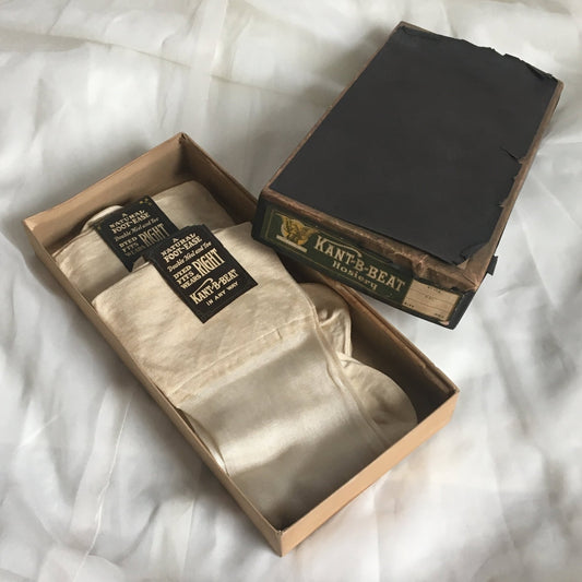 Vintage 1920's Stockings | Ivory Silk with Exposed Seams | New in Box, 2 Pair | Thigh High Steampunk Tights | Size 7.5, 8 - Daggers & Dames