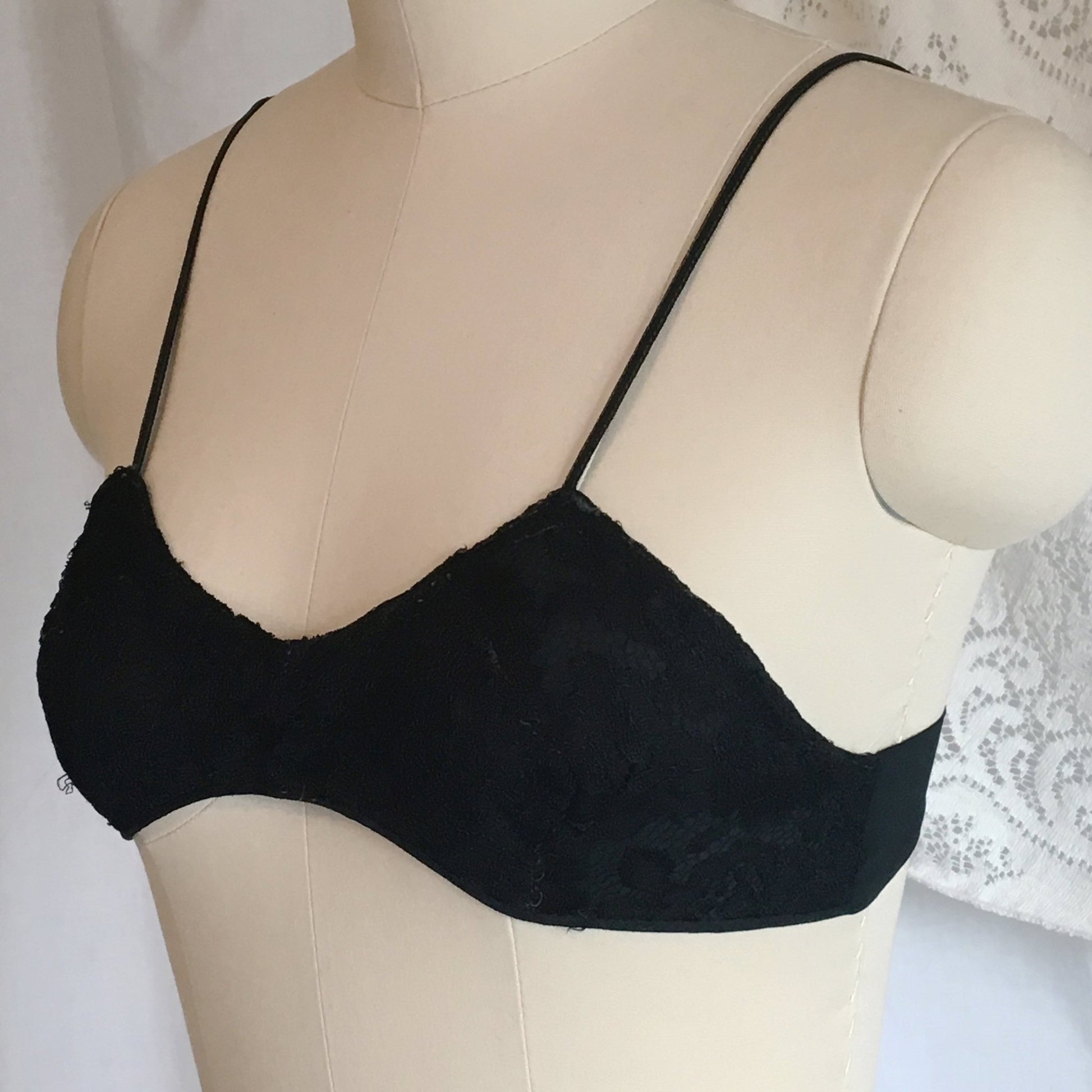 Vintage 1920's Tap Pants & Bralette | Black Silk Crepe with Chantilly Lace | French Bra and Panty Lingerie Set | Size XXS - Daggers & Dames