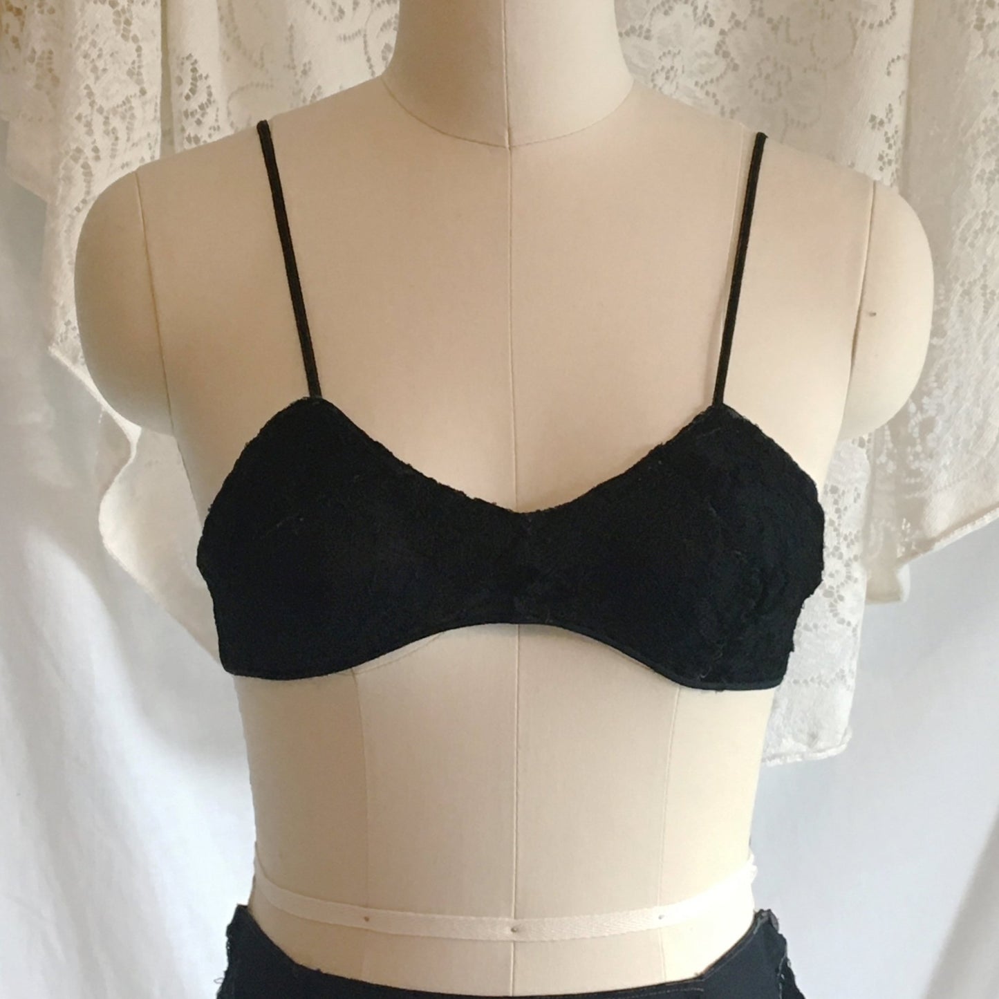 Vintage 1920's Tap Pants & Bralette | Black Silk Crepe with Chantilly Lace | French Bra and Panty Lingerie Set | Size XXS - Daggers & Dames
