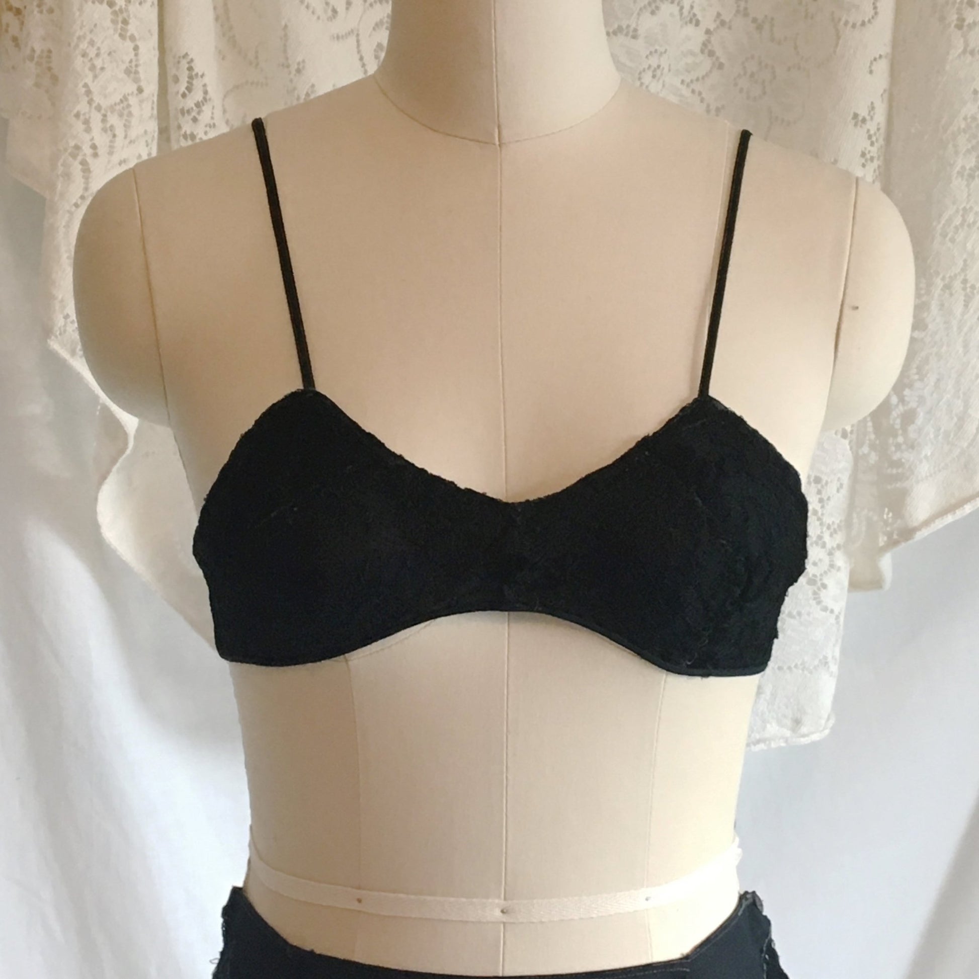Vintage 1920's Tap Pants & Bralette | Black Silk Crepe with Chantilly Lace | French Bra and Panty Lingerie Set | Size XXS - Daggers & Dames