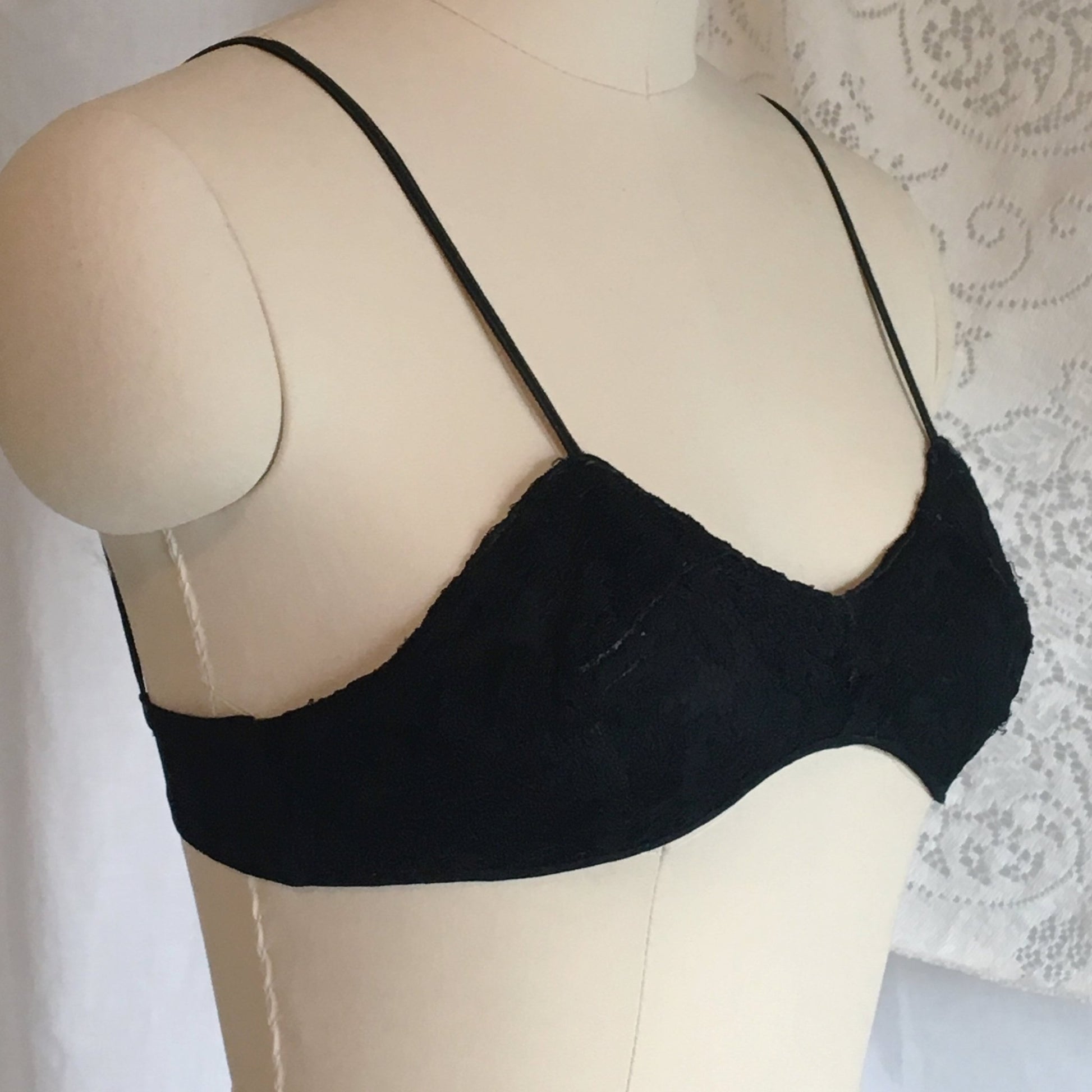 Vintage 1920's Tap Pants & Bralette | Black Silk Crepe with Chantilly Lace | French Bra and Panty Lingerie Set | Size XXS - Daggers & Dames