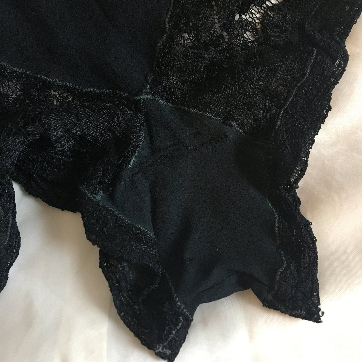 Vintage 1920's Tap Pants & Bralette | Black Silk Crepe with Chantilly Lace | French Bra and Panty Lingerie Set | Size XXS - Daggers & Dames