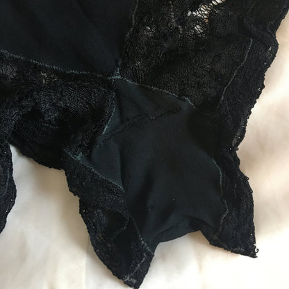 Vintage 1920's Tap Pants & Bralette | Black Silk Crepe with Chantilly Lace | French Bra and Panty Lingerie Set | Size XXS - Daggers & Dames
