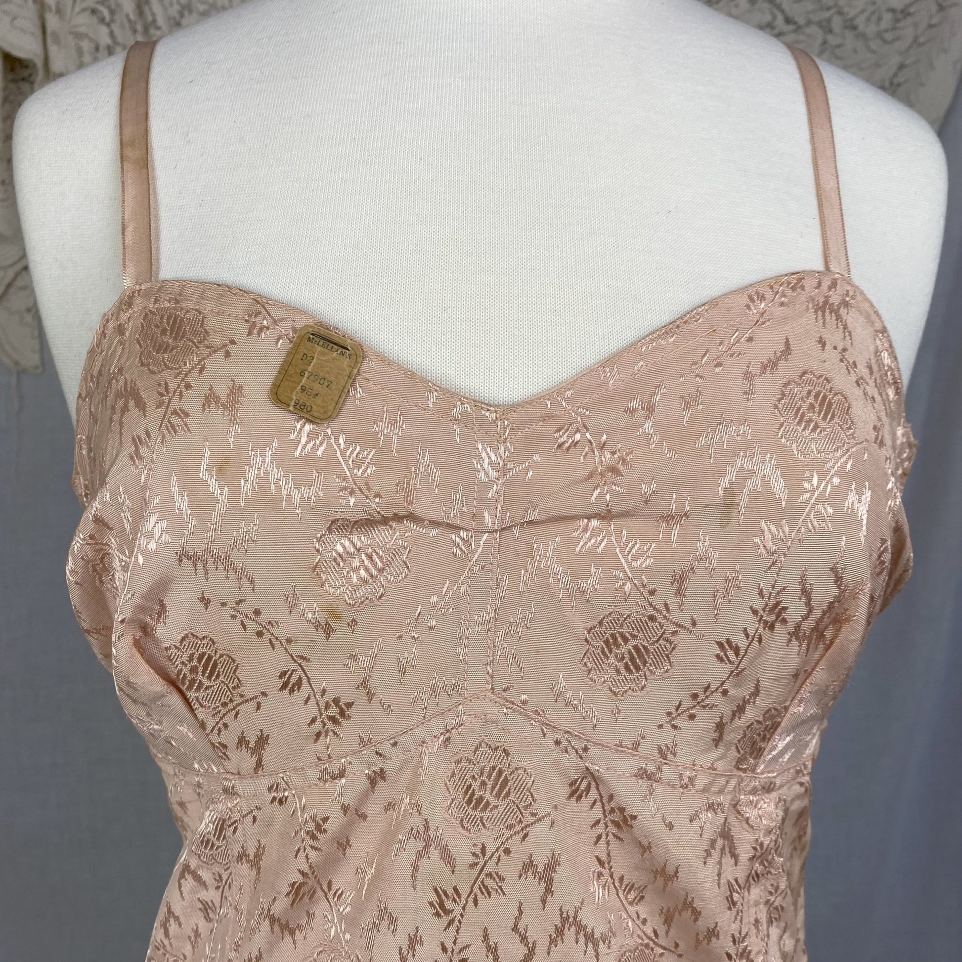 Vintage 1930's All in One Girdle | Blush Pink Satin Floral Damask with Trolley Garters | Size 42, XL | Divine Form -New Old Stock - Daggers & Dames