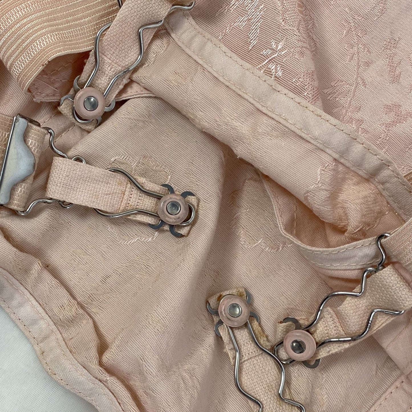 Vintage 1930's All in One Girdle | Blush Pink Satin Floral Damask with Trolley Garters | Size 42, XL | Divine Form -New Old Stock - Daggers & Dames