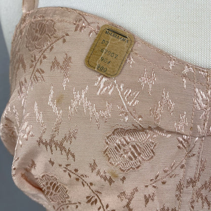 Vintage 1930's All in One Girdle | Blush Pink Satin Floral Damask with Trolley Garters | Size 42, XL | Divine Form -New Old Stock - Daggers & Dames