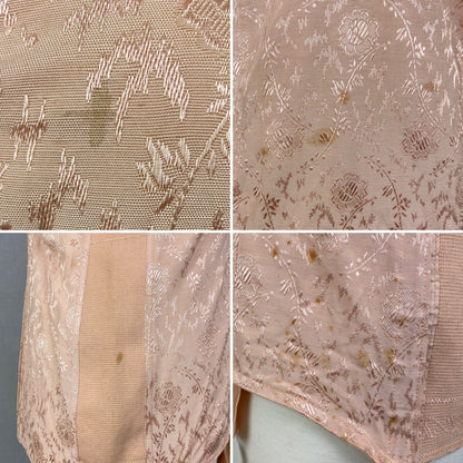 Vintage 1930's All in One Girdle | Blush Pink Satin Floral Damask with Trolley Garters | Size 42, XL | Divine Form -New Old Stock - Daggers & Dames