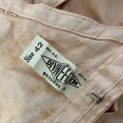 Vintage 1930's All in One Girdle | Blush Pink Satin Floral Damask with Trolley Garters | Size 42, XL | Divine Form -New Old Stock - Daggers & Dames