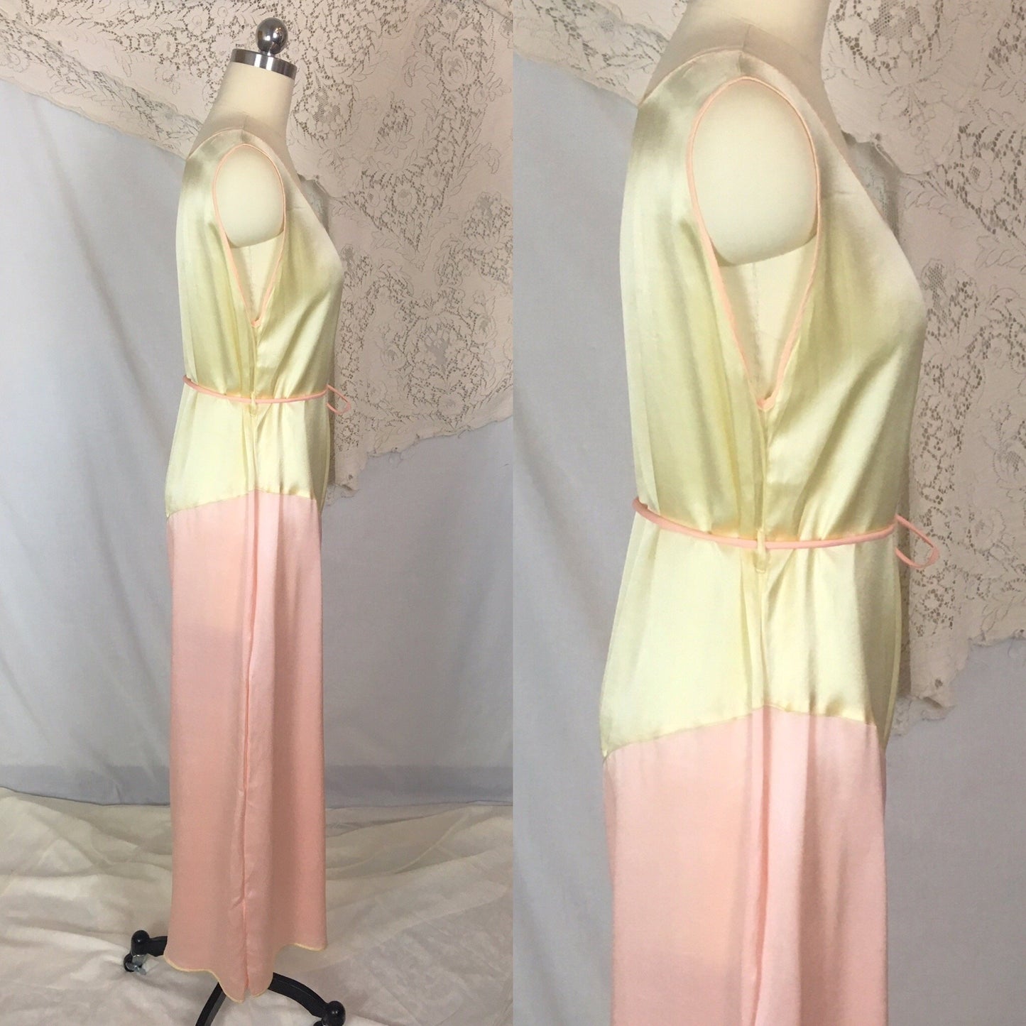 Vintage 1930's Beach Pajama Jumpsuit | Pale Yellow & Light Pink Silk | Size M - Daggers & Dames