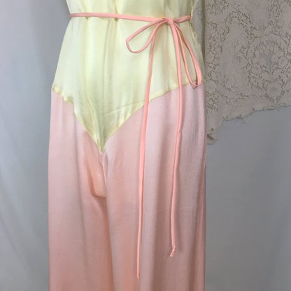 Vintage 1930's Beach Pajama Jumpsuit | Pale Yellow & Light Pink Silk | Size M - Daggers & Dames