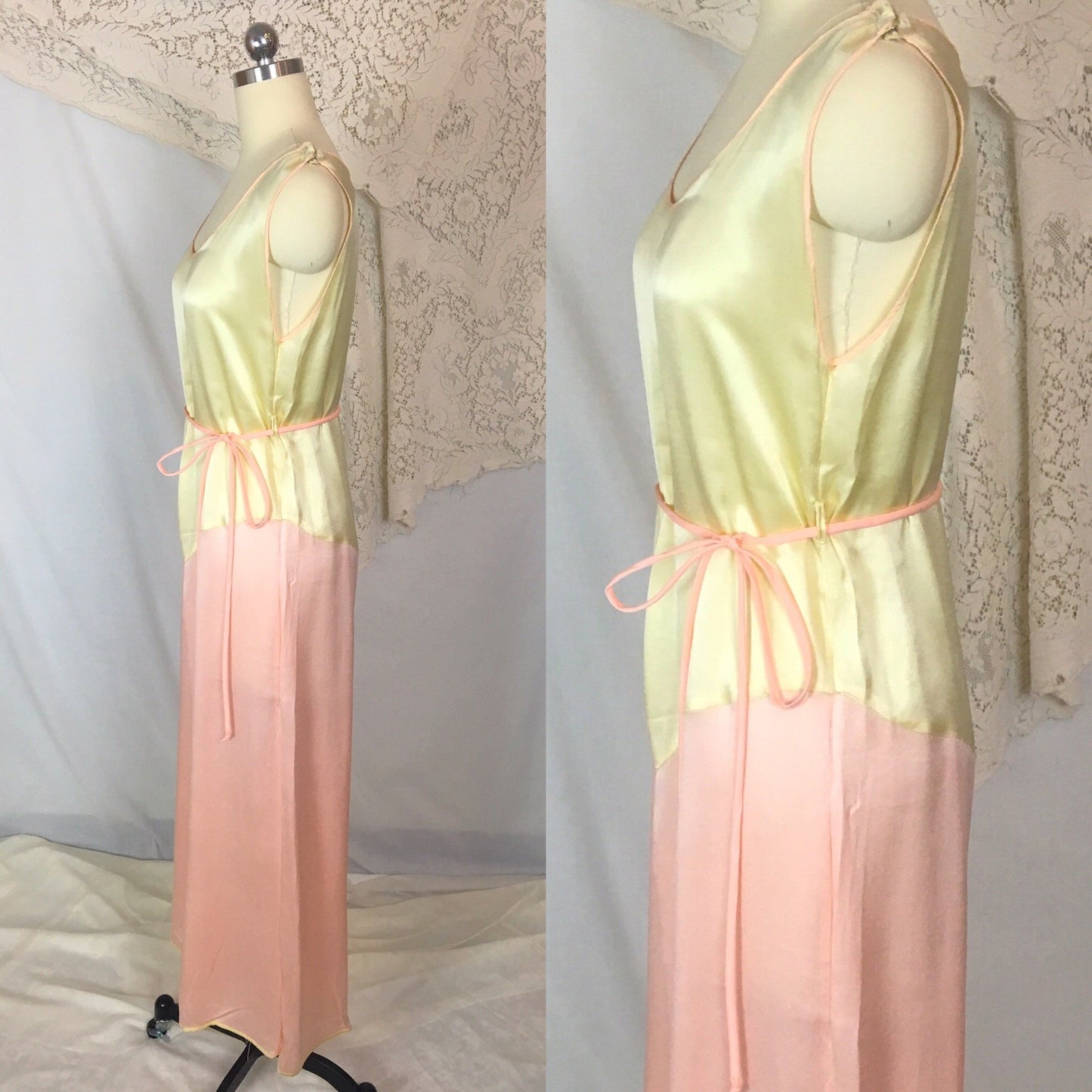 Vintage 1930's Beach Pajama Jumpsuit | Pale Yellow & Light Pink Silk | Size M - Daggers & Dames