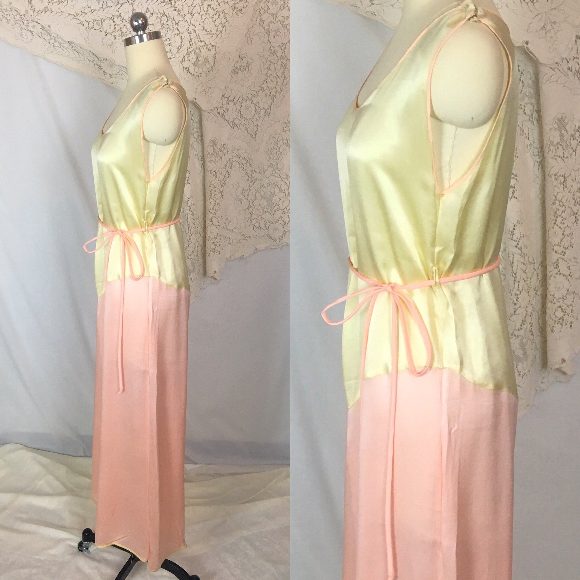 Vintage 1930's Beach Pajama Jumpsuit | Pale Yellow & Light Pink Silk | Size M - Daggers & Dames