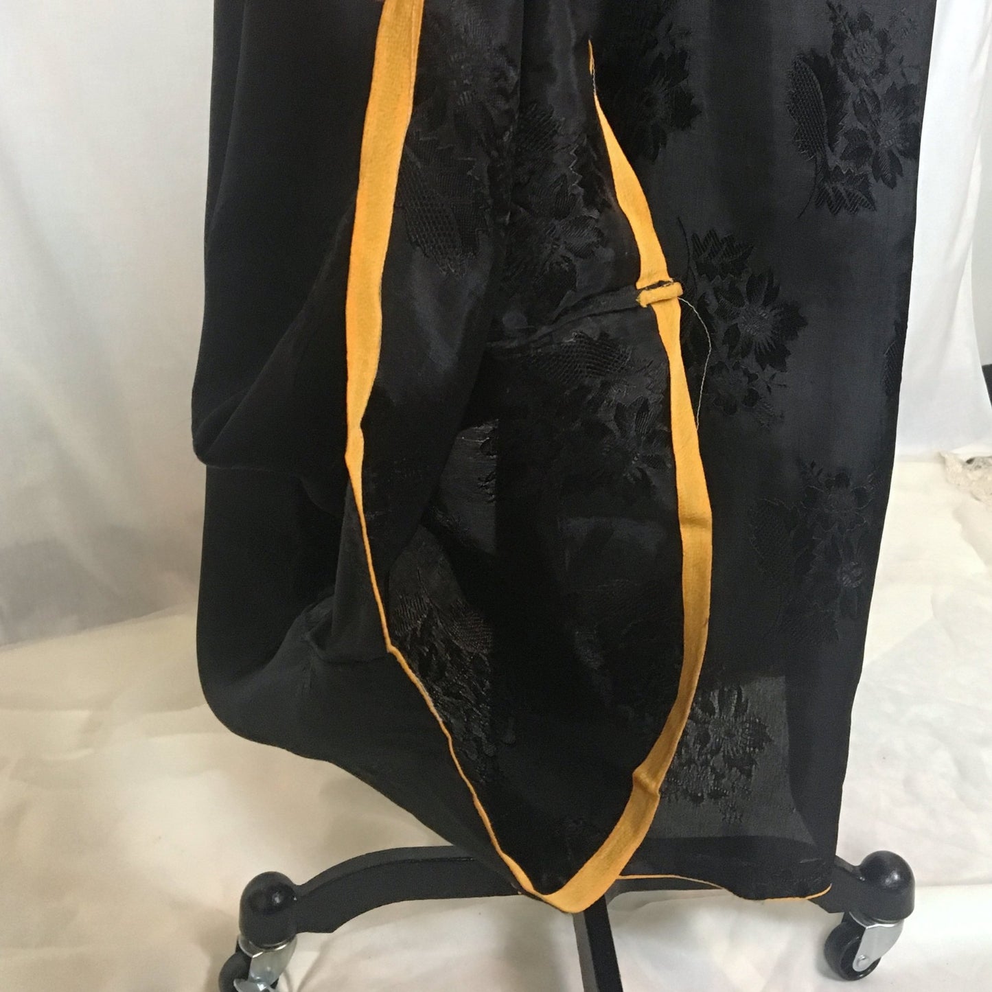 Vintage 1930's Beach Pajama Set | Black Rayon Satin Damask with Floral Embroidery | Made in Japan | Size M, LG, XL - Daggers & Dames