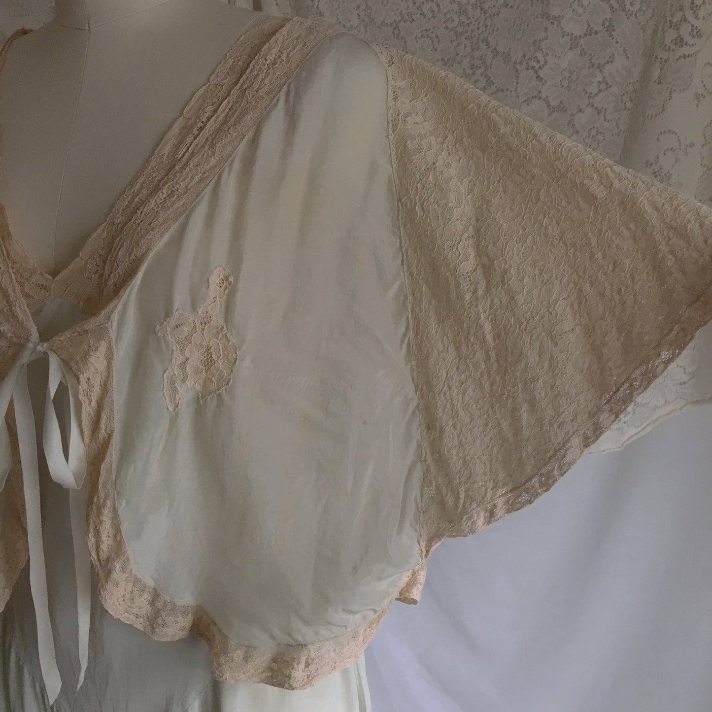 Vintage 1930's Beach Pajama Set | Pale Mint Green Silk & Ecru Lace Jumpsuit with Bed Jacket | Size S - Daggers & Dames