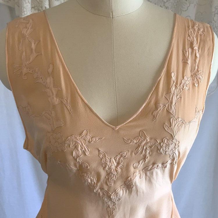 Vintage 1930's Beach Pajama Set | Rich Apricot Silk with Chiffon Inserts & Floral Embroidery | Size XS - Daggers & Dames
