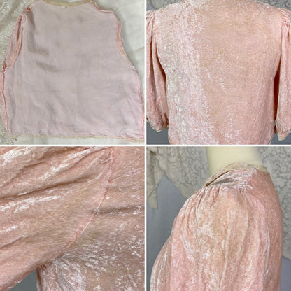 Vintage 1930's Bed Jacket | Victorian Rose Pink Crushed Velvet with Ivory Lace | Size XS, S - Daggers & Dames