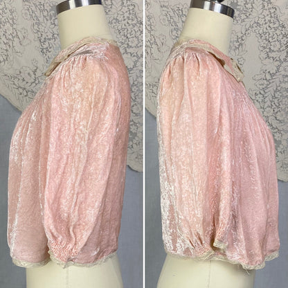 Vintage 1930's Bed Jacket | Victorian Rose Pink Crushed Velvet with Ivory Lace | Size XS, S - Daggers & Dames
