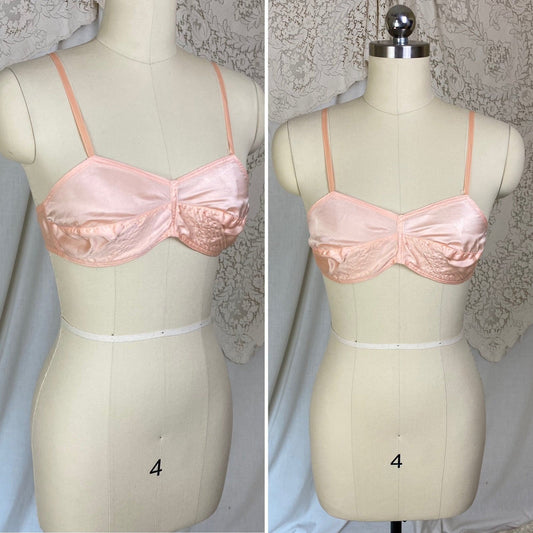 Vintage 1930's Bralette | Rose Pink Silk with Ribbon Straps | Size 32 C, 34 B | Never Worn - New Old Stock - Daggers & Dames