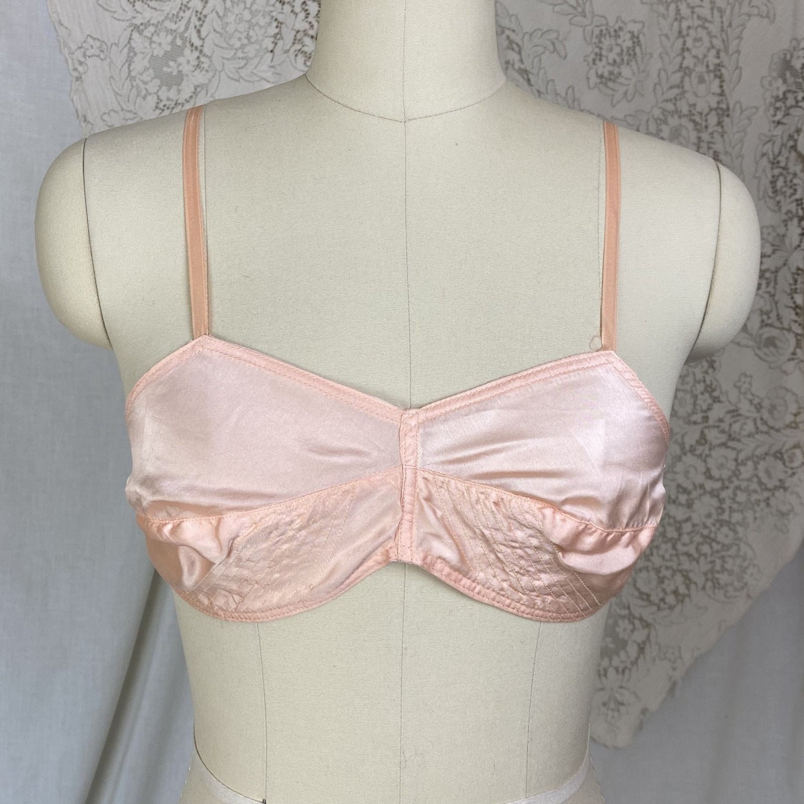 Vintage 1930's Bralette | Rose Pink Silk with Ribbon Straps | Size 32 C, 34 B | Never Worn - New Old Stock - Daggers & Dames