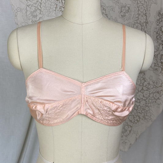 Vintage 1930's Bralette | Rose Pink Silk with Ribbon Straps | Size 32 C, 34 B | Never Worn - New Old Stock - Daggers & Dames