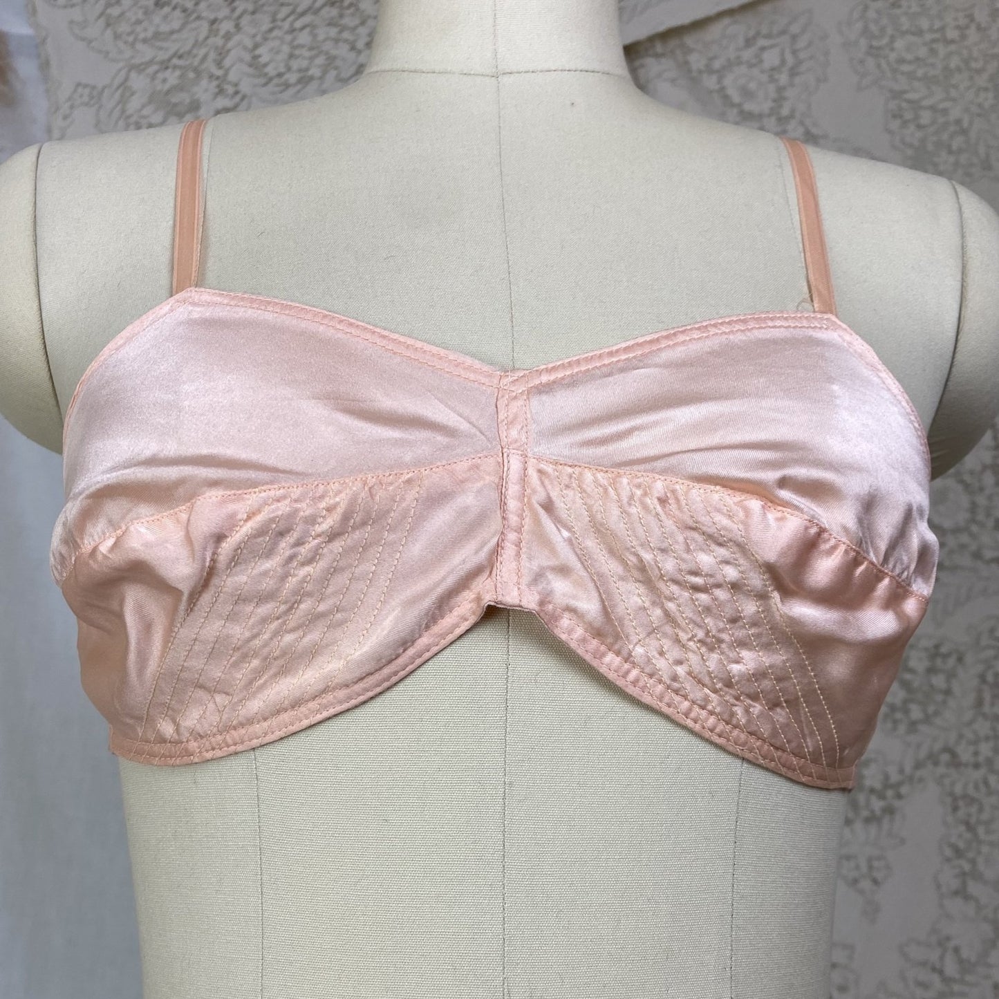 Vintage 1930's Bralette | Rose Pink Silk with Ribbon Straps | Size 32 C, 34 B | Never Worn - New Old Stock - Daggers & Dames