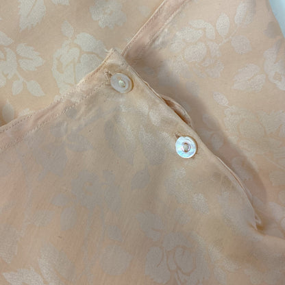 Vintage 1930's Bralette & Tap Pant Lingerie Set | Pale Peachy Pink Silk with Silver Rose Jacquard | Size S, M, 34 B - Daggers & Dames