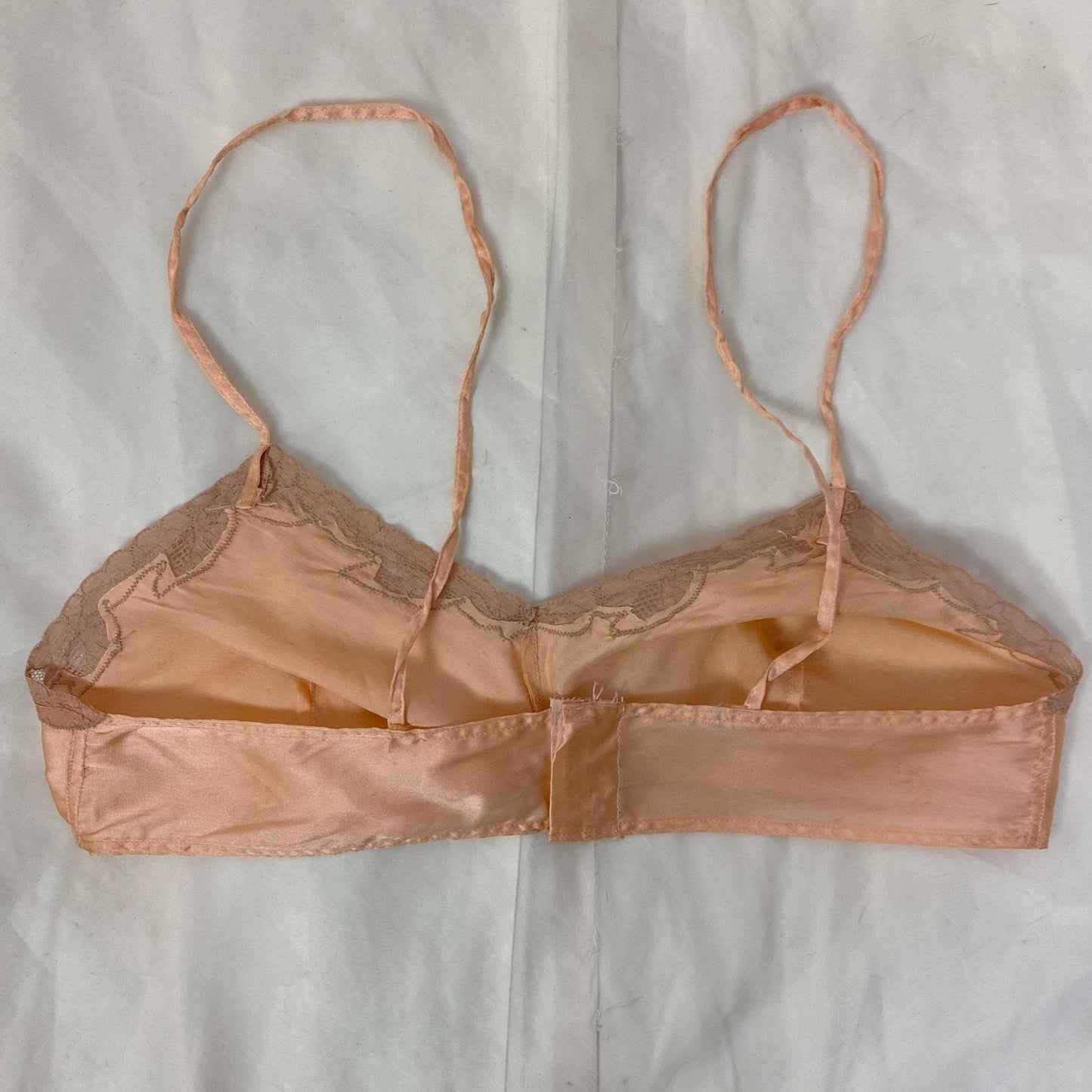 Vintage 1930's Bralette & Tap Pant Lingerie Set | Rich Apricot Silk with Mocha Lace | Size XS, 32 B | NRA Label -Never Worn - Daggers & Dames