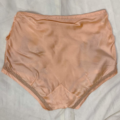 Vintage 1930's Bralette & Tap Pant Lingerie Set | Rich Apricot Silk with Mocha Lace | Size XS, 32 B | NRA Label -Never Worn - Daggers & Dames