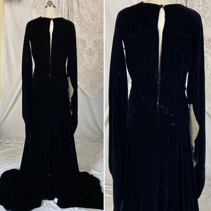 Vintage 1930's Dress | Deep Black Silk Velvet with Gold Lamé Sleeves | Size S, M | Roy H. Bjorkman - Daggers & Dames