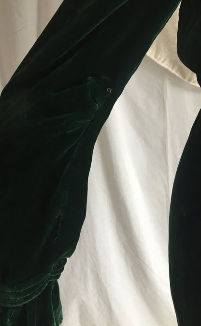 Vintage 1930's Dress | Emerald Green Velvet with Rhinestone Buttons & Open Back | Size XS - Daggers & Dames