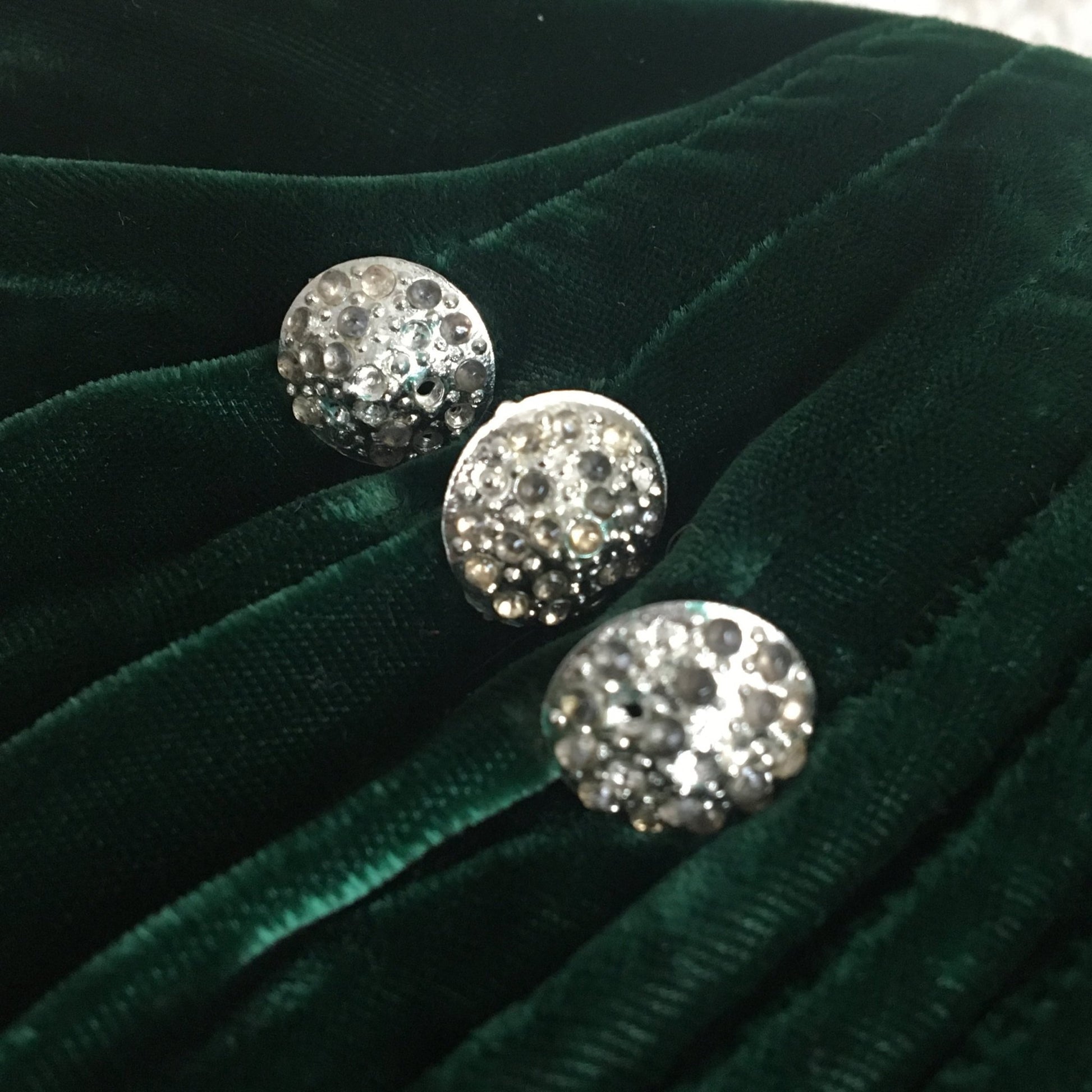 Vintage 1930's Dress | Emerald Green Velvet with Rhinestone Buttons & Open Back | Size XS - Daggers & Dames