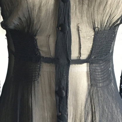 Vintage 1930's Dress Set | Rare Black Silk Georgette with Chantilly Lace | Size XXS, Petite - Daggers & Dames