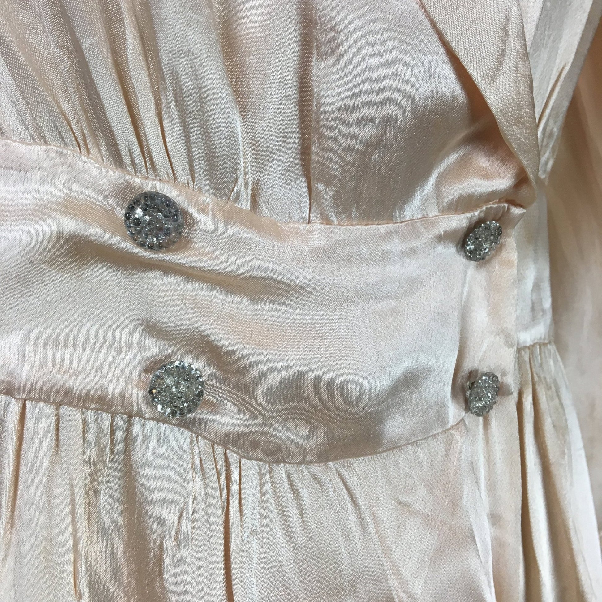 Vintage 1930's Dressing Gown Robe | Champagne Satin Charmeuse with Glass Buttons | Size MED - Daggers & Dames