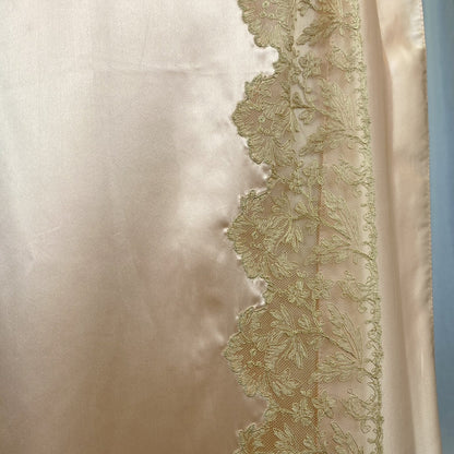 Vintage 1930's Dressing Gown Robe | Rose Gold Silk Charmeuse with Nude Tambour Lace | Size S, M, L -Never Worn - Daggers & Dames