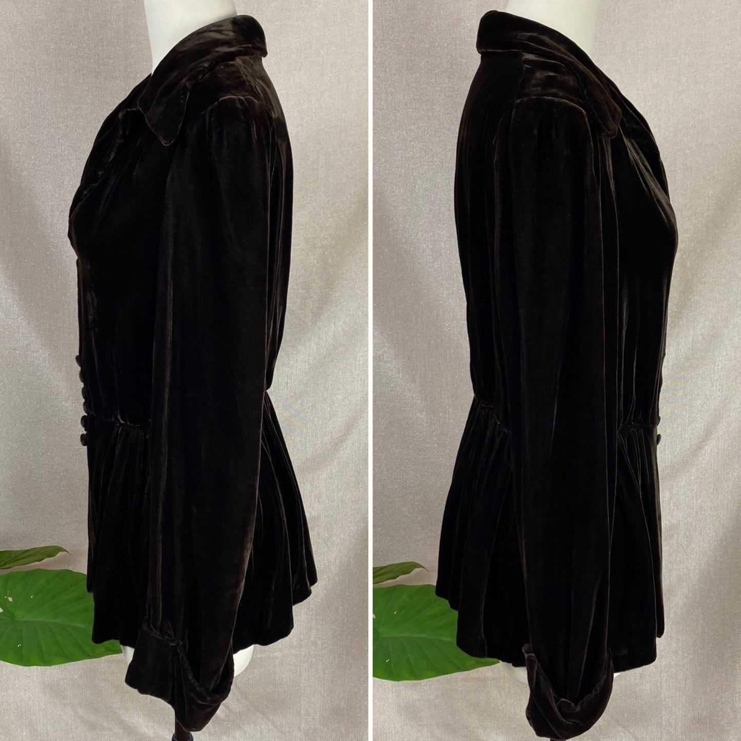Vintage 1930's Jacket | Deep Mocha Brown Silk Velvet with Bias Cut & Peplum Waist | Size M, LG | Derry's - Daggers & Dames