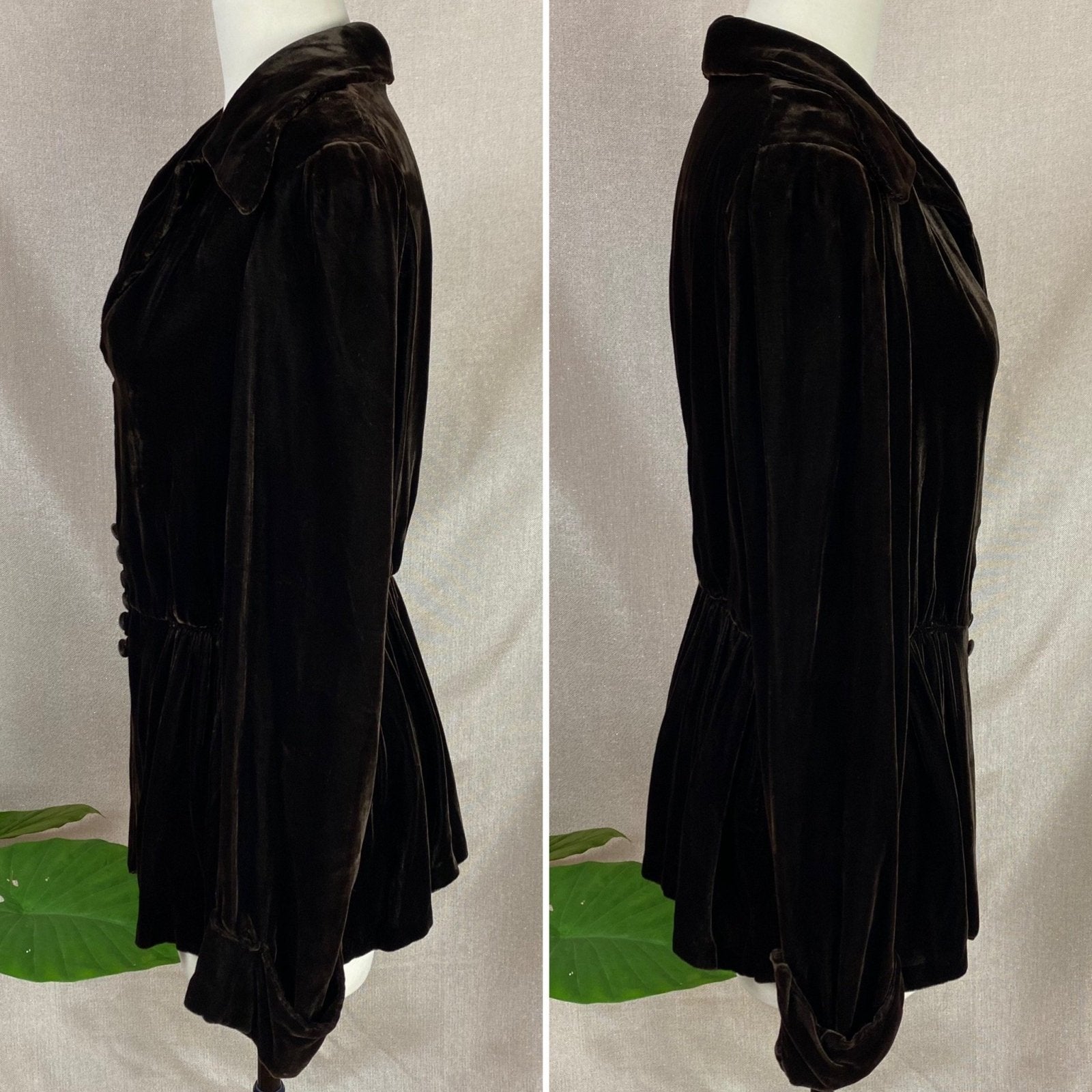 Vintage 1930's Jacket | Deep Mocha Brown Silk Velvet with Bias Cut & Peplum Waist | Size M, LG | Derry's - Daggers & Dames